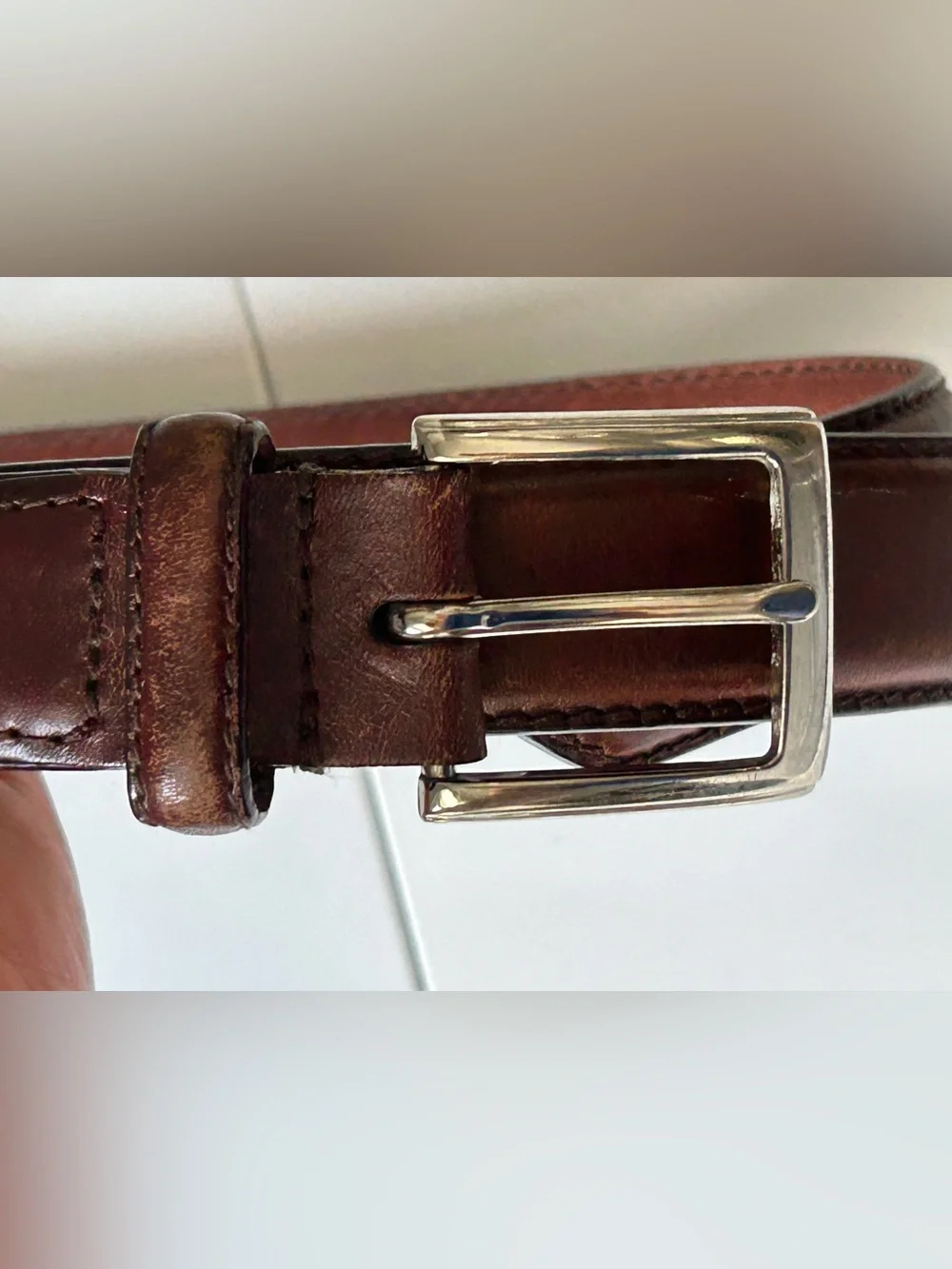 Polo Ralph Lauren Brown Leather Belt Metal Logo Plaque Men Style 2113620 Size 42